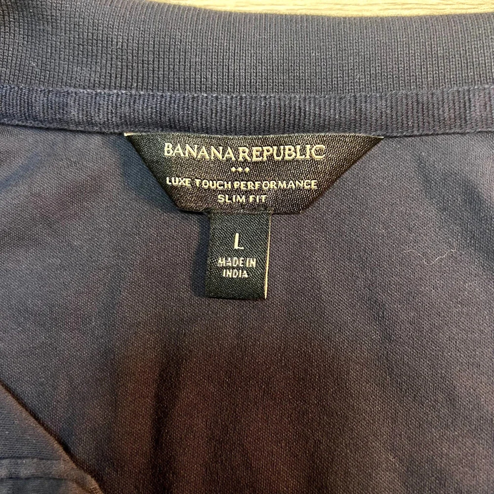 Banana Republic - Polo Shirt Men's L Navy Blue Short Sleeve 2 Button Collar